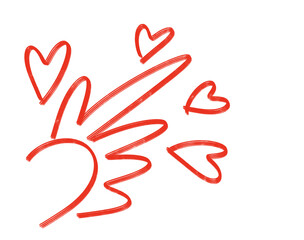 Fototapeta premium A vibrant red heart symbol with radiating lines and smaller hearts, isolated on a transparent background, symbolizing love, passion, and celebration, perfect for romantic themes and graphic design ele