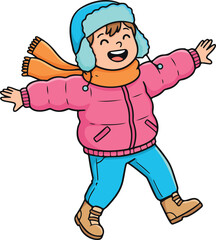 Happy Cartoon Child In Winter Clothes