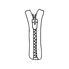 A zipper is a type of fastener used to quickly connect clothing parts. Doodle. Vector illustration. Hand drawn. Outline.