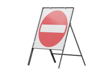 No entry temporary square road sign isolated, side view