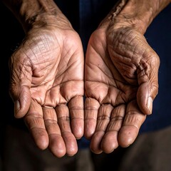 Elderly hands cupped in supplication