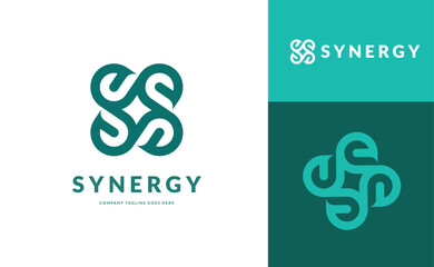 Modern green intertwined S letters synergy logo design.