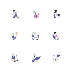 Fototapeta premium Collection of Hand Drawn Style Academic Students Illustrations