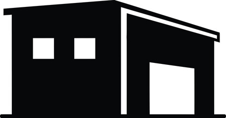 Simple silhouette of a garage or warehouse building