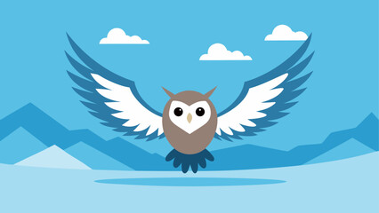 Cartoon owl flying over mountain landscape