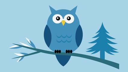 Illustration of a blue owl on a branch