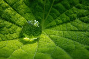 Shining Sphere in Green Leaf &ndash; Minimal Eco-Tech Vector Symbol for Sustainability, Energy & Branding