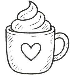 Christmas Hot Chocolate Mug with Whipped Cream Line Art Illustration