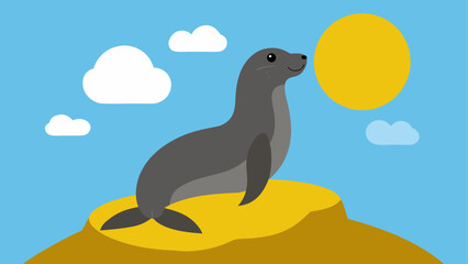 A seal on a rock under the sunny sky