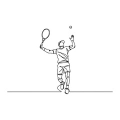 Tennis Player Serving - A Minimalist Line Art Illustration.