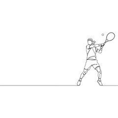 Tennis Player in Action - Continuous Line Drawing.