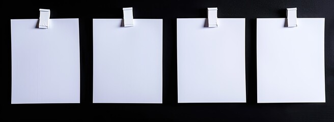 Blank notes attached with clips on dark background, mockup for organization