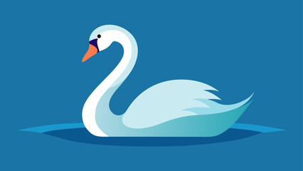A swan swimming in the blue water scene