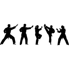 Silhouetted Martial Artists Demonstrating Self-Defense Techniques.