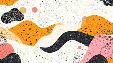 Abstract background with organic shapes, vibrant colors, and textured patterns.