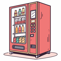 Red vending machine with colorful drinks and snacks