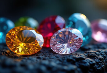 Colorful Gemstones on Dark Surface