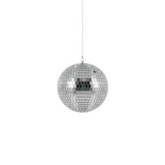 Fototapeta premium A disco ball suspended in air by a transparent tether isolated