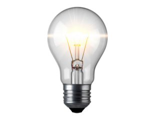 Glowing Lightbulb with Radiant Glow Rays, Conceptual Energy and Innovation Symbol, Isolated on Transparent Background, PNG