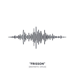 Naklejka premium A black audio waveform on a white background, with the word 'FRISSON' and the phrase '(AESTHETIC CHILLS)' written underneath, symbolizing a shiver of excitement.