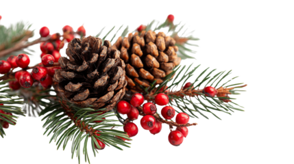 Christmas decoration with berries isolated on transparent background