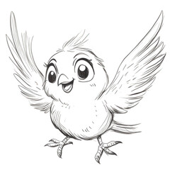 Charming cartoon bird with outstretched wings isolated on transparent background, showcasing a delightful and whimsical design perfect for childrens illustrations and cheerful themes