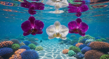 Surreal Underwater Scene Featuring Orchids
