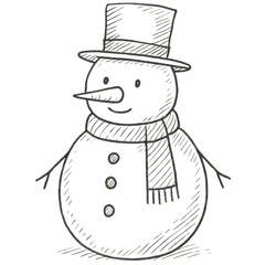 Snowman with Hat and Scarf Christmas Outline Illustration