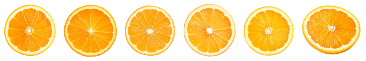 Freshly cut orange slices showing the juicy interior isolated on transparent background, perfectly representing healthy citrus fruit and nutritional elements