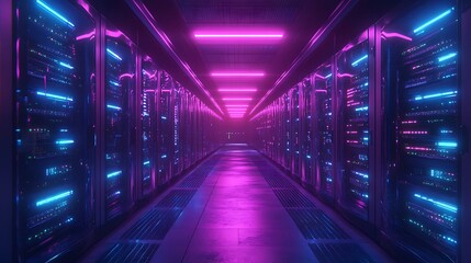 Futuristic neon corridor with glowing lights