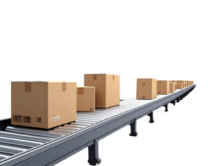 3D Supply Chain Concept with Boxes and Conveyor Belt, Isolated PNG