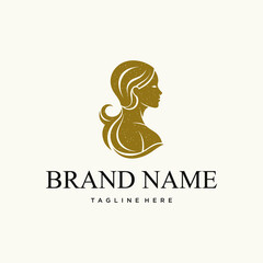 Elegant logo featuring a woman's silhouette in profile, with flowing hair.