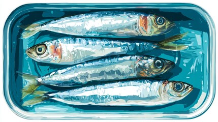 Seafood illustration featuring sardines in canned fish art, designed for T-shirt prints, stickers, posters, and more