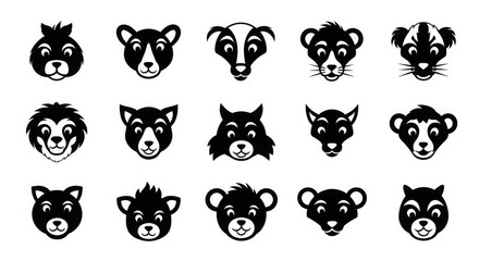 Fototapeta premium Animal face vector illustration set cute animals cartoon vector animal head icon design element graphic art