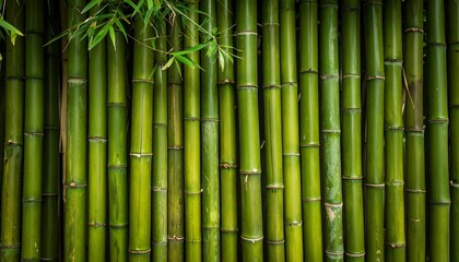 Close-up of a vibrant green bamboo wall