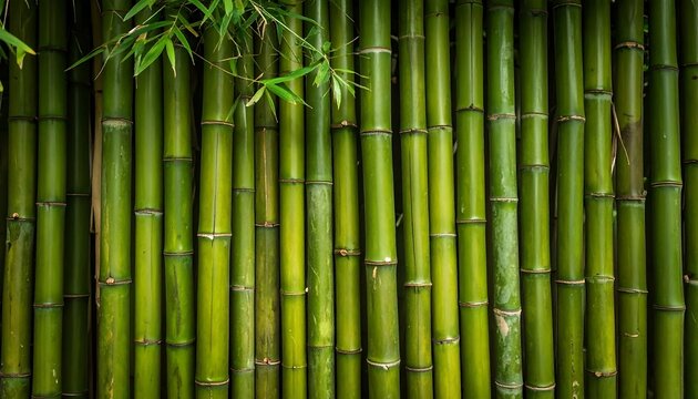 Close-up of a vibrant green bamboo wall - Powered by Adobe