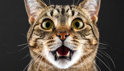 Shocked tabby cat close-up