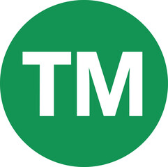 Trademark TM symbol vector illustration, green circle design, intellectual property logo, copyright protection icon, legal brand mark, registered product label, official trade identifier