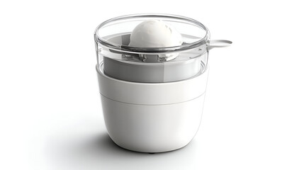 Juicer appliance for citrus fruits white minimal design household equipment kitchen device for squeezing juice clean lines simple style clear container citrus reamer for fresh juice preparation