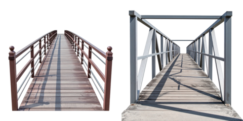 Wooden Footbridge Leading Through An Empty Pathway Against A White Background Outdoor Daylight View