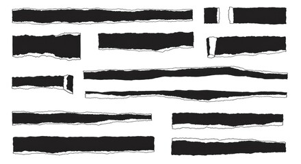 Set of jagged rectangle shapes with torn paper edges. Rough rectangular frames for headlines, calligraphy borders, or isolated grunge-style header backgrounds. Vector design.
