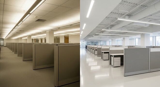 Outdated vs modern corporate cubicle office