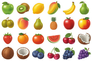 Collection of colorful fruit illustrations fresh and healthy for food design