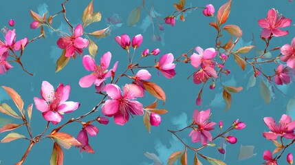 Hand-drawn spring botanical art with flowers, branches, and leaves, perfect for fabric design, covers, wallpapers, or artistic prints.