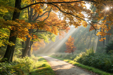 autumn morning in old trees avenue