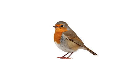 A European Robin Perched, Ready to Fly, An Erithacus Rubecula with a Bright Orange Breast on a Plain Backdrop