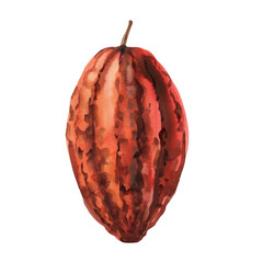 Red brown cocoa pod watercolor illustration cacao tropical fruit exotic bean shell organic chocolate ingredient isolated