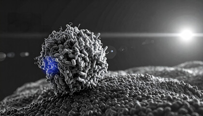 Microscopic View of Bacteria Colony with Blue Highlight