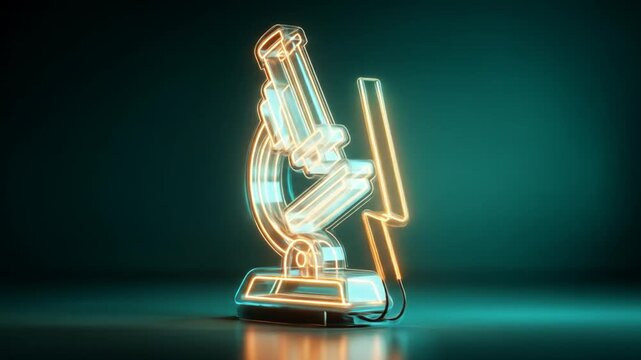 Neon microscope illustration against dark background for scientific concepts
