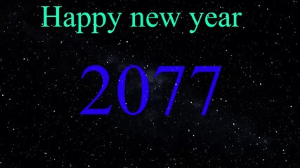 Happy New Year 2077 celebration animation, holiday spirit footage greetings. new year design suitable for festive banners, social media posts, greeting cards, and party 